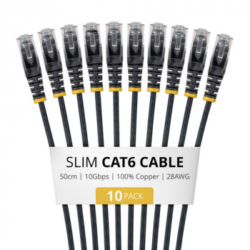 StarTech.com Slim Cat6 U/UTP Patchkabel RJ45, 0,5 m, Schwarz, 10er-Pack