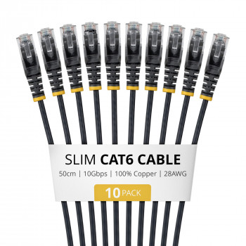 StarTech.com Slim Cat6 U/UTP Patchkabel RJ45, 0,5 m, Schwarz, 10er-Pack