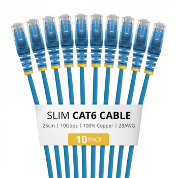 StarTech.com N6PAT25CMBLS10PK Slim Cat6 Patchkabel, RJ45, 0,25 m, Blau, 10er-Pack