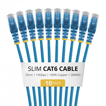 StarTech.com N6PAT25CMBLS10PK Slim Cat6 Patchkabel, RJ45, 0,25 m, Blau, 10er-Pack