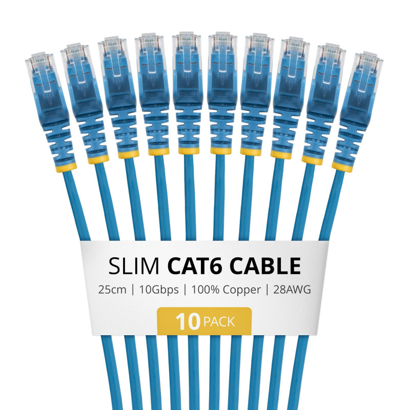 StarTech.com N6PAT25CMBLS10PK Slim Cat6 Patchkabel, RJ45, 0,25 m, Blau, 10er-Pack