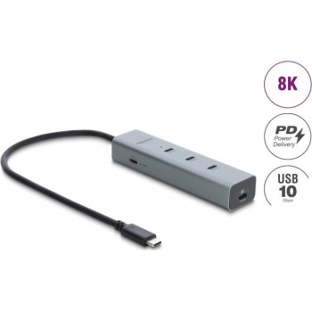 Delock 5 Port USB Type-C™ 10 Gbps Hub mit 8K Videoausgang und PD 3.0 100 Watt (64379)