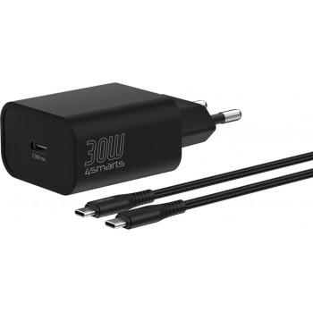 4smarts VoltPlug PD 30W Wandladegerät, 1x USB-C, mit USB-C Kabel 1,5 m, Schwarz