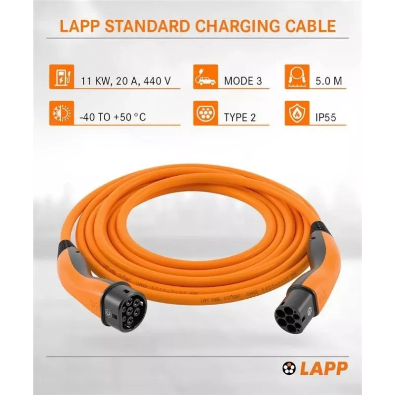 LAPP MOBILITY Ladekabel Typ 2, bis zu 11 kW, 5 m, Orange (61785)