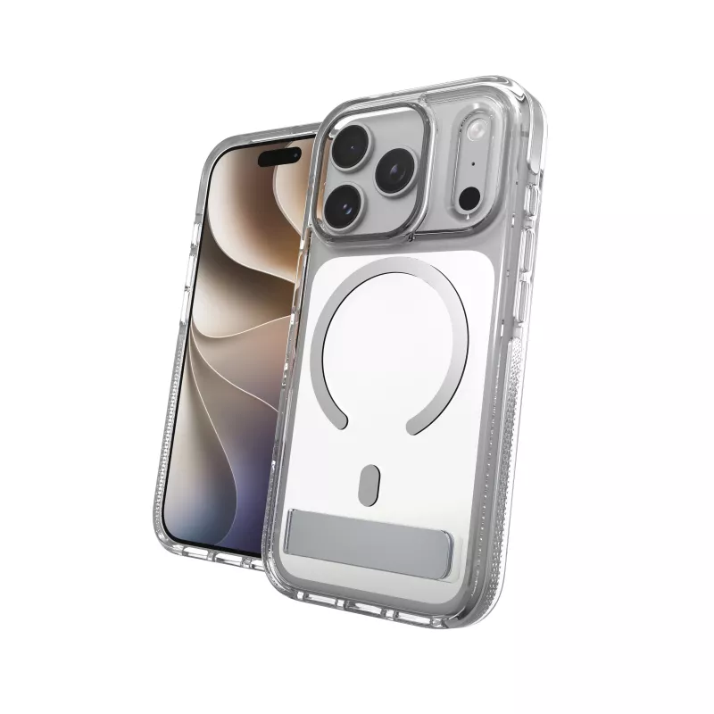 Zagg Santa Cruz Snap Metallic Hülle mit Ständer für iPhone 18 Pro / 17 Pro, Silber