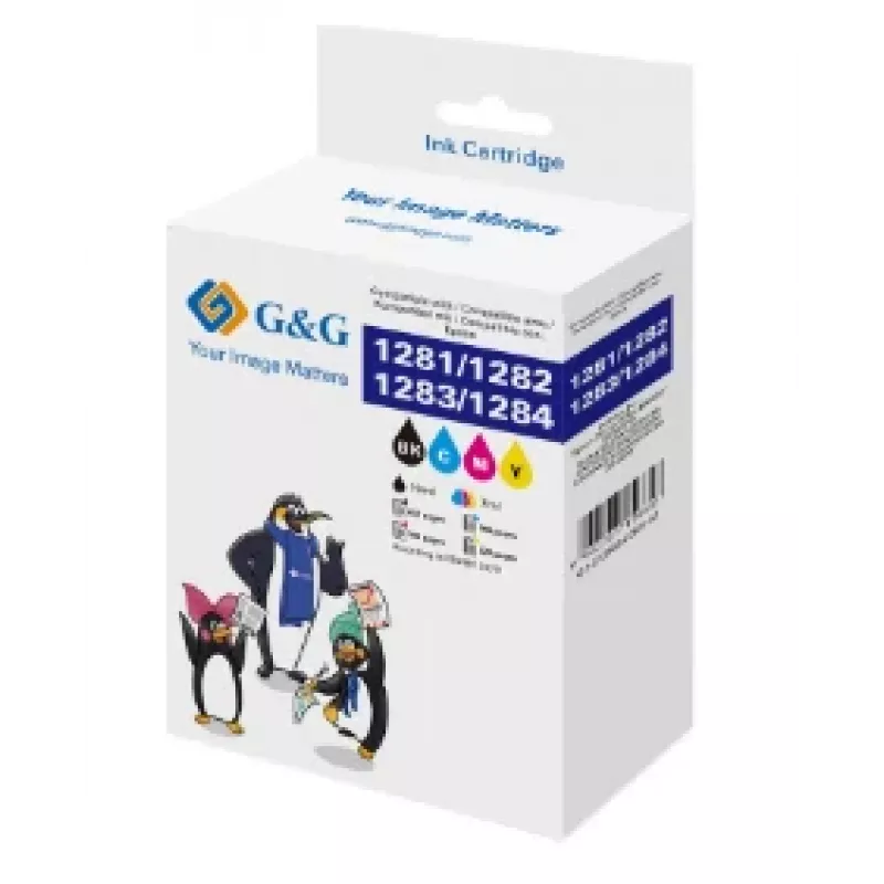 G&G Kompatible Tintenpatronen-Multipack für Epson T1285 (C13T12854012), Schwarz/Cyan/Magenta/Gelb