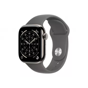 Apple Watch Series 11 GPS + Cellular 42 mm Titangehäuse Natur mit Sportarmband Grau – S/M
