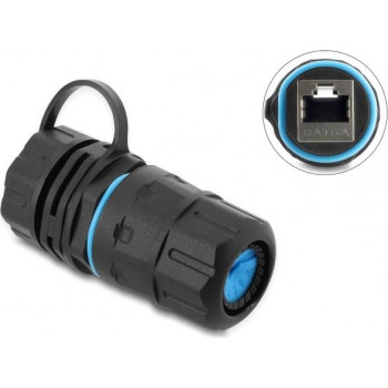 Delock Kabelverbinder RJ45 Buchse zu RJ45 Buchse Cat.6A mit M23.5 x 1.5 mm Gewinde und Kappe mit Gehäuse IP68 staub- und wasserdicht (91841)