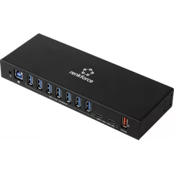 Renkforce RF-7403762 USB-Hub 10 Port USB-A, USB-C® USB 3.2 Gen1 5 GBit/s für industrielle Anwendungen Schwarz RF-IH10-100