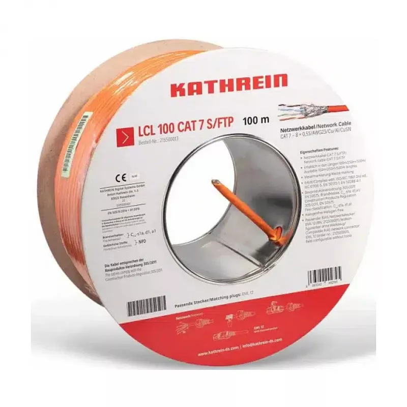 Kathrein Cat.7 Netzwerkinstallationskabel, 100 m, doppelt geschirmt, 7,2 mm Außendurchmesser, Kupferleiter (215500013)