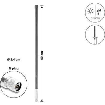 Delock WiFi 5800 MHz Antenne N-Stecker 10 dBi omnidirektional starr Außenbereich grau 60 cm (60767)