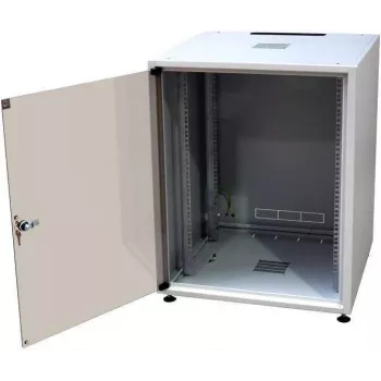 IT-Budget 19 inch Netzwerkschrank SJB, 12U, BxT 600x600 mm, Glastür, Rückwand, Hellgrau (W-3987-01-02-011-BBL)