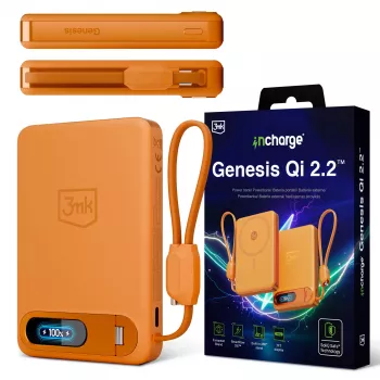 3mk incharge® Genesis Qi 2 25W kabelloses Ladegerät + PD45W, integriertes USB-C-Kabel, Orange