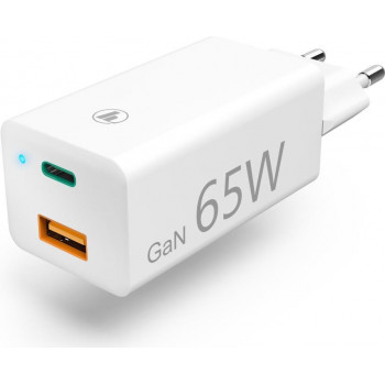 Hama Ladegerät GaN, USB-C Power Delivery (PD) + USB-A QC3.0, 65W, Weiß