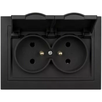 VCX WESA LC-53C Doppel-Steckdose mit Klappe und Erdung, Schwarz