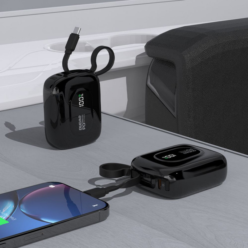 Dudao K32 Powerbank 22,5 W 10000 mAh mit integriertem USB-C-/Lightning-Kabel – Schwarz