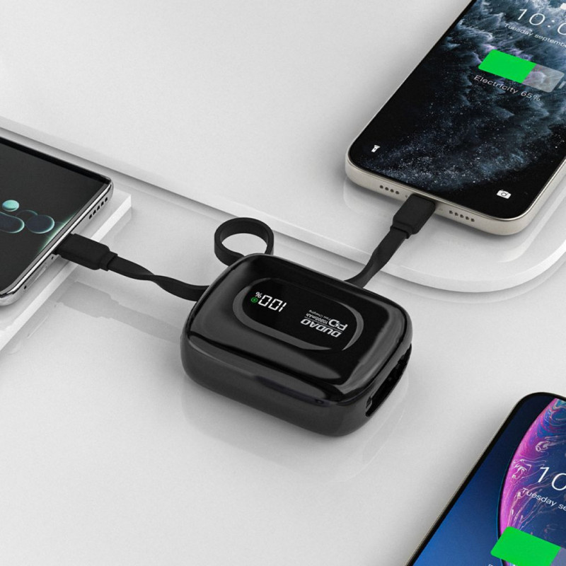 Dudao K32 Powerbank 22,5 W 10000 mAh mit integriertem USB-C-/Lightning-Kabel – Schwarz