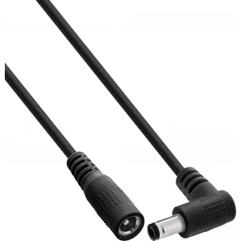 InLine® DC-Verlängerungskabel, gewinkelter Stecker, 5,5 x 2,5 mm, schwarz, 0,2 m