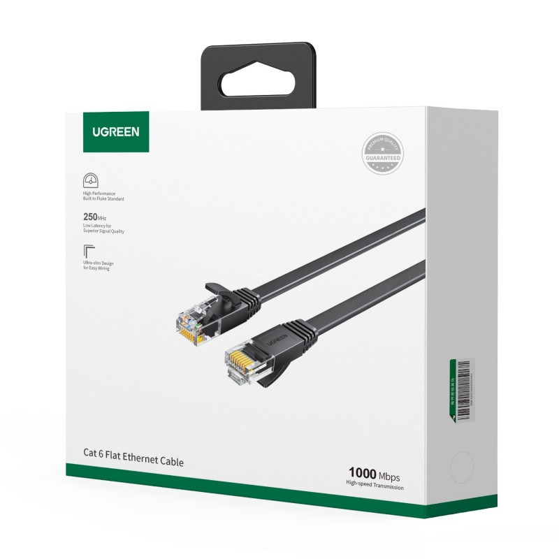 Ugreen Flaches Cat6 U/UTP Patchkabel RJ45, 0,5 m, Schwarz