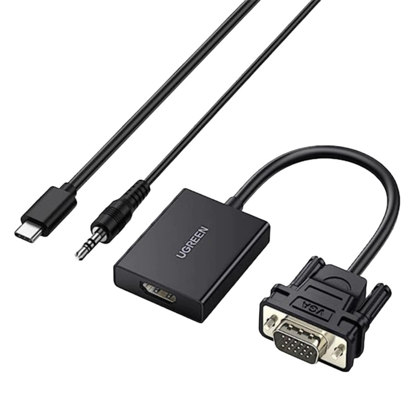 UGREEN CM513 VGA-auf-HDMI-Konverter, Stecker auf Buchse, 1080p Full HD, Schwarz