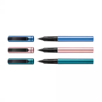 Pelikan Pina Colada Rollerball-Stift, 12er-Display, Metallgehäuse und -kappe, Schwarz (605502)
