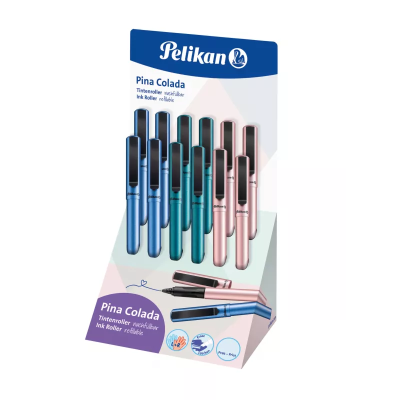 Pelikan Pina Colada Rollerball-Stift, 12er-Display, Metallgehäuse und -kappe, Schwarz (605502)