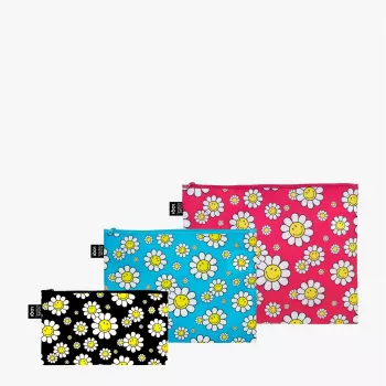 LOQI Beutel-Set – Flowers Schwarz, Aquarius, Raspberry (3 Stk.)