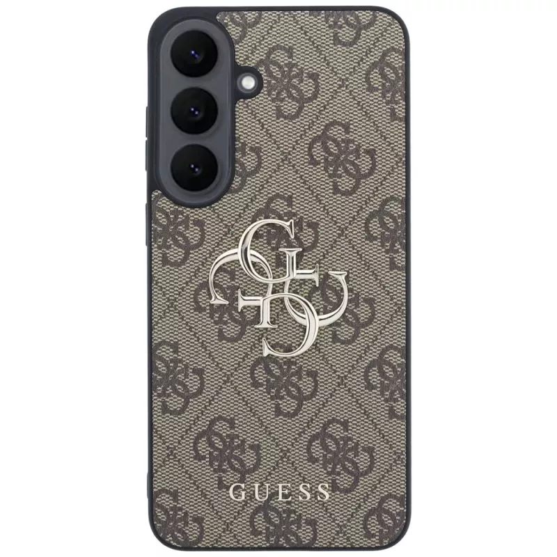 Guess Leather 4G Metal Logo Hülle für Samsung Galaxy S26 FE, Braun