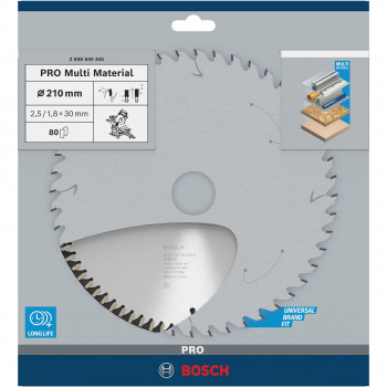 Bosch PRO Multi Material Kreissägeblatt, Ø 210mm, 80T (Bohrung 30mm, für Kapp- und Gehrungssägen)