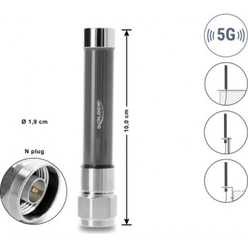 Delock 5G 3700 - 4200 MHz Antenne N Stecker 4 dBi omnidirektional starr Außenbereich grau 10 cm
