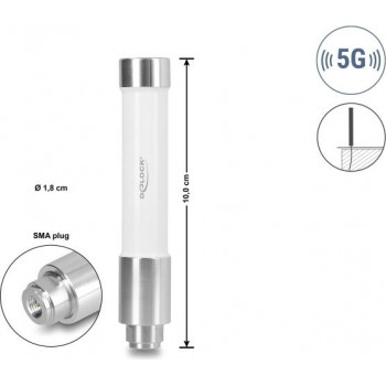 Delock 5G 3700 - 4200 MHz Antenne SMA Stecker 3 dBi omnidirektional starr Außenbereich weiß 10 cm