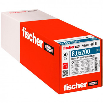 Fischer Holzbauschraube PowerFull II 8.0x200 ZK TX VG (50 Stück, Vollgewinde, verzinkt)