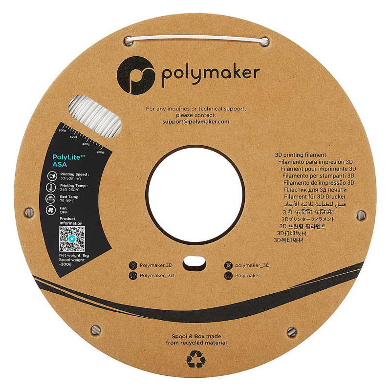 Polmask ASA 3D-Drucker-Filament, 1,75 mm, 1 kg – Weiß (PF01002)