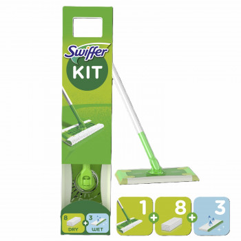 Swiffer Sweeper Starterset mit 11 Wischblättern (trocken 8 Stk. + nass 3 Stk.)
