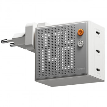 SHARGE Pixel 140 GaN Ladegerät, 140W, 3x USB-C, Dot-Matrix-Display - weiß