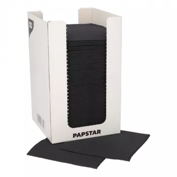 PAPSTAR Cocktailservietten PUNTO, 200 x 200 mm, schwarzes Tissue, 2-lagig, 1/4-Falz, mit Dot on Dot Micro