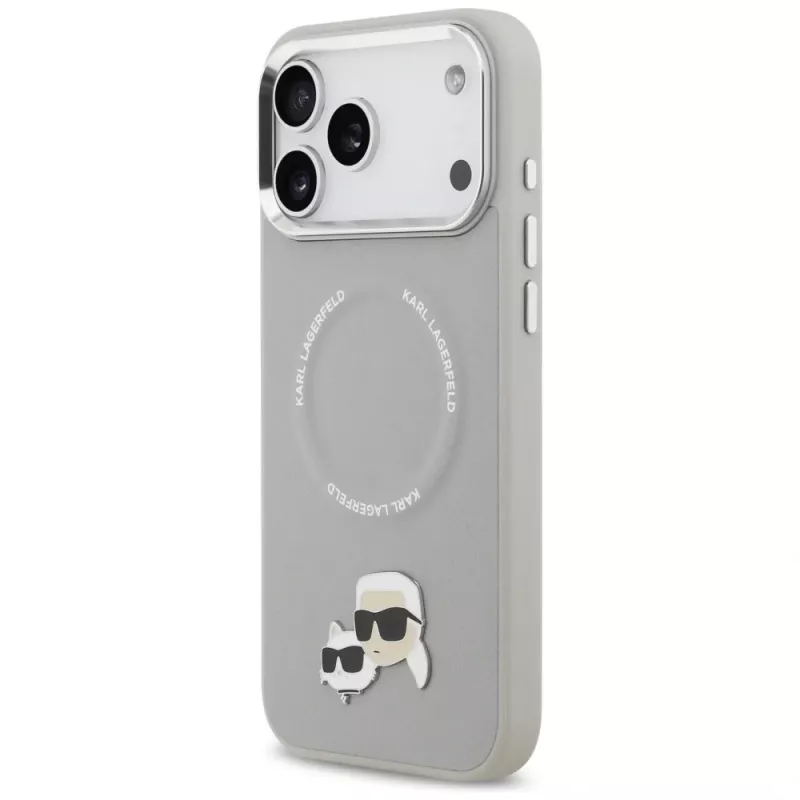 Hülle Karl Lagerfeld Karl & Choupette Pins MagSafe für iPhone 17 Pro grau