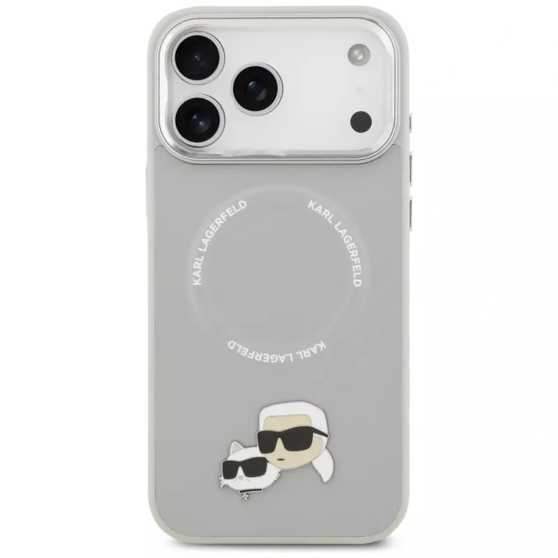 Hülle Karl Lagerfeld Karl & Choupette Pins MagSafe für iPhone 17 Pro grau