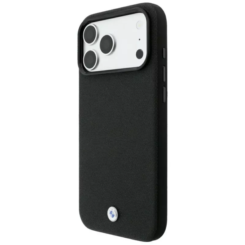 BMW Kevlar Metal Logo MagSafe Hülle für iPhone 18 Pro / 17 Pro, Schwarz