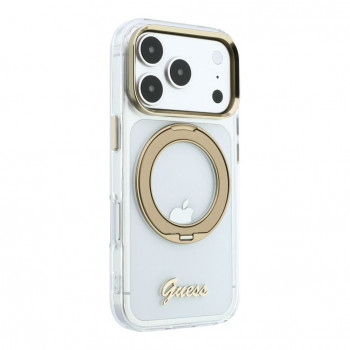 Guess HC MagSafe IML Ring Stand 360 Script Metal Logo Hülle für Apple iPhone 18 Pro, transparent