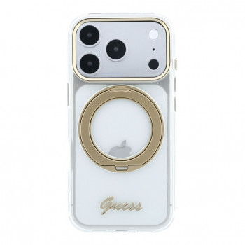 Guess HC MagSafe IML Ring Stand 360 Script Metal Logo Hülle für Apple iPhone 18 Pro, transparent