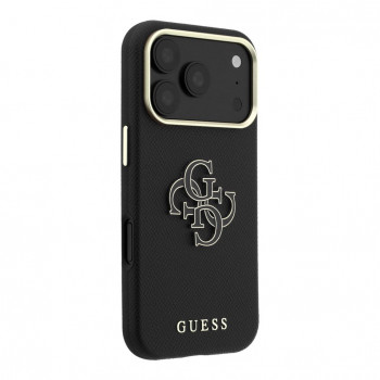 Guess SW genarbtes PU- & großes Resin-Logo-Case für Apple iPhone 18 Pro, Schwarz