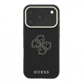 Guess SW genarbtes PU- & großes Resin-Logo-Case für Apple iPhone 18 Pro, Schwarz