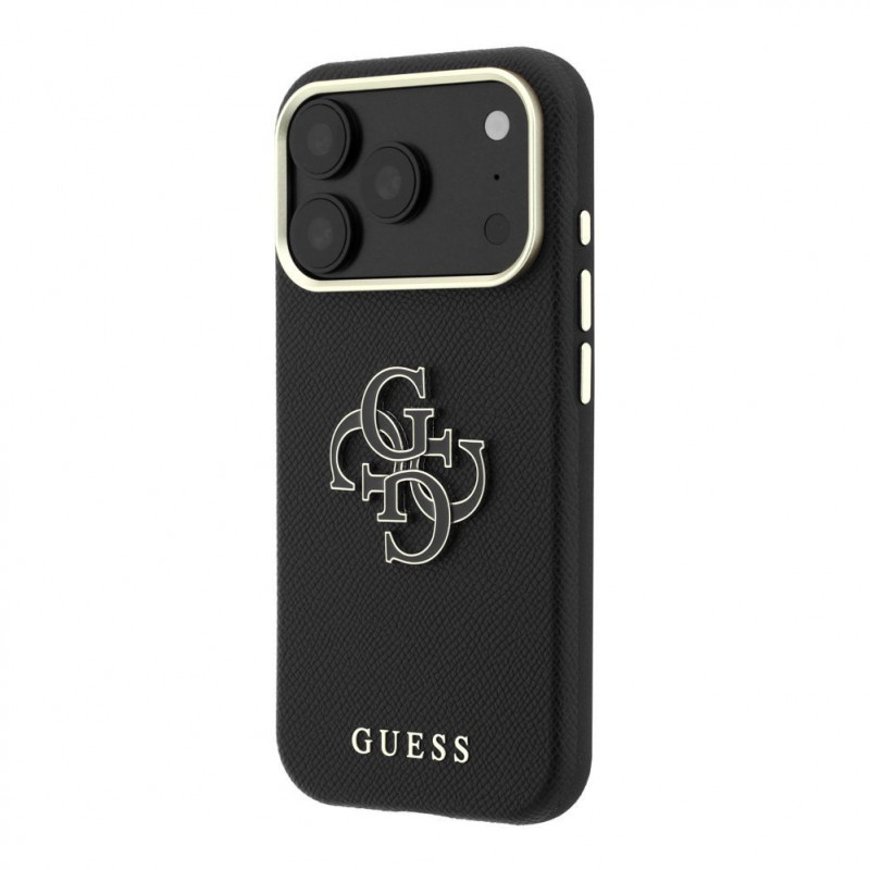Guess SW genarbtes PU- & großes Resin-Logo-Case für Apple iPhone 18 Pro, Schwarz