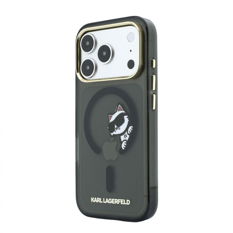 Karl Lagerfeld HC MagSafe IML Peekaboo Print & Metal Frame Hülle für Apple iPhone 18 Pro, Schwarz