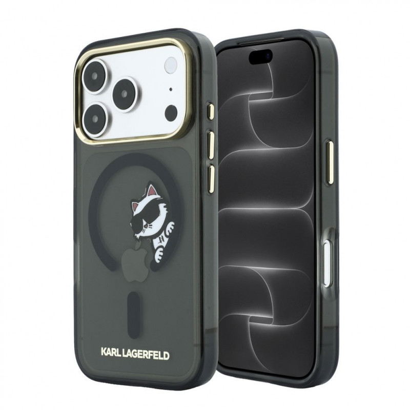 Karl Lagerfeld HC MagSafe IML Peekaboo Print & Metal Frame Hülle für Apple iPhone 18 Pro, Schwarz