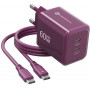 Forcell F-Energy GaN III VT-60 60W PD QC 4.0+ 2x USB-C burgunderfarbenes Netzteil + USB-C-Kabel