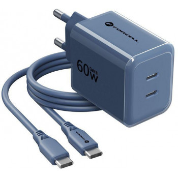Forcell F-Energy GaN III VT-60 60W PD QC 4.0+ 2x USB-C Netzteil marineblau + USB-C Kabel