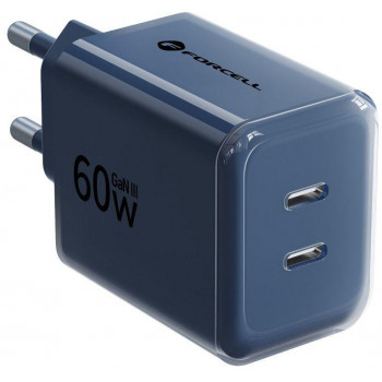 Forcell F-Energy GaN III VT-60 60W PD QC 4.0+ 2x USB-C Netzteil marineblau + USB-C Kabel