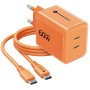 Forcell F-Energy GaN III VT-60 60W PD QC 4.0+ 2x USB-C Netzteil orange + USB-C Kabel
